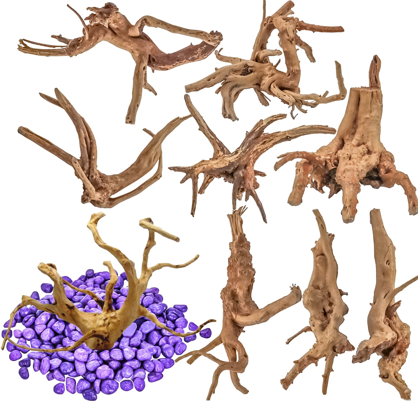 Vmiapxo 8 Pieces Natural Driftwood for Aquarium Decor, Assorted Sinkable Spider Wood, Reptile Drift Wood Branches Fish Tank Decorations (4''-6'')