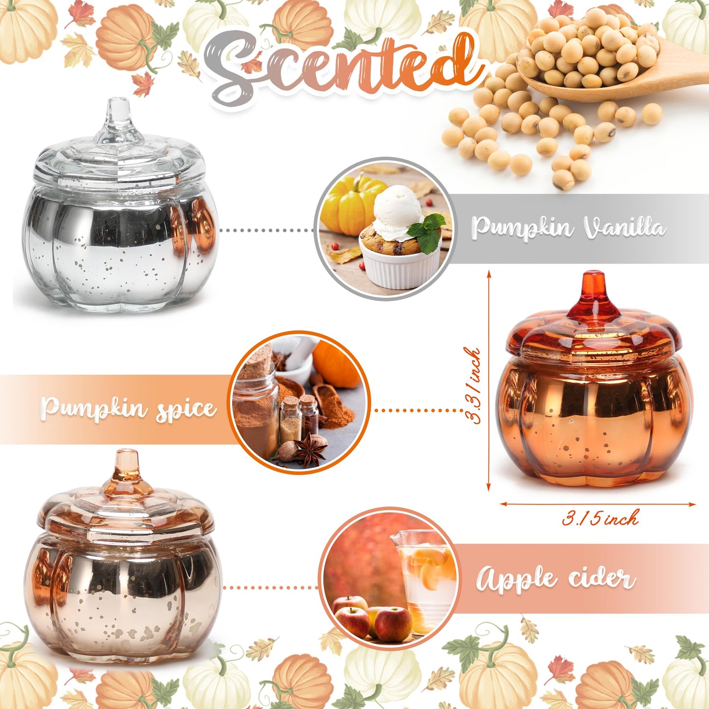 Pumpkin Shaped Candle, Fall Farmhouse Decoration, Autumn Pumpkin Spice Scented Set, Thanksgiving Candle Gift(3 x 4.5oz)