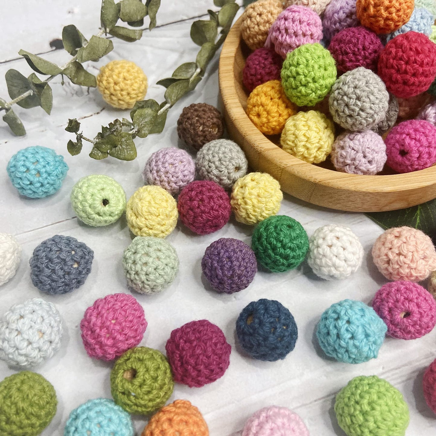 Wooden Crochet Beads 20mm 50pc Mix Color Beads DIY Accessories for Making Necklace Bracelet