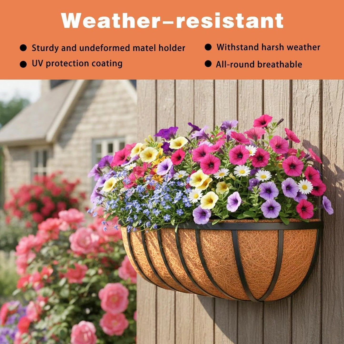 ZVOWOS 2 Pack 36" Railing Planter Window Box with Coco Fiber Liner Horse Trough Planter The Railing Planter Boxes for Deck Porch Fence Outdoor