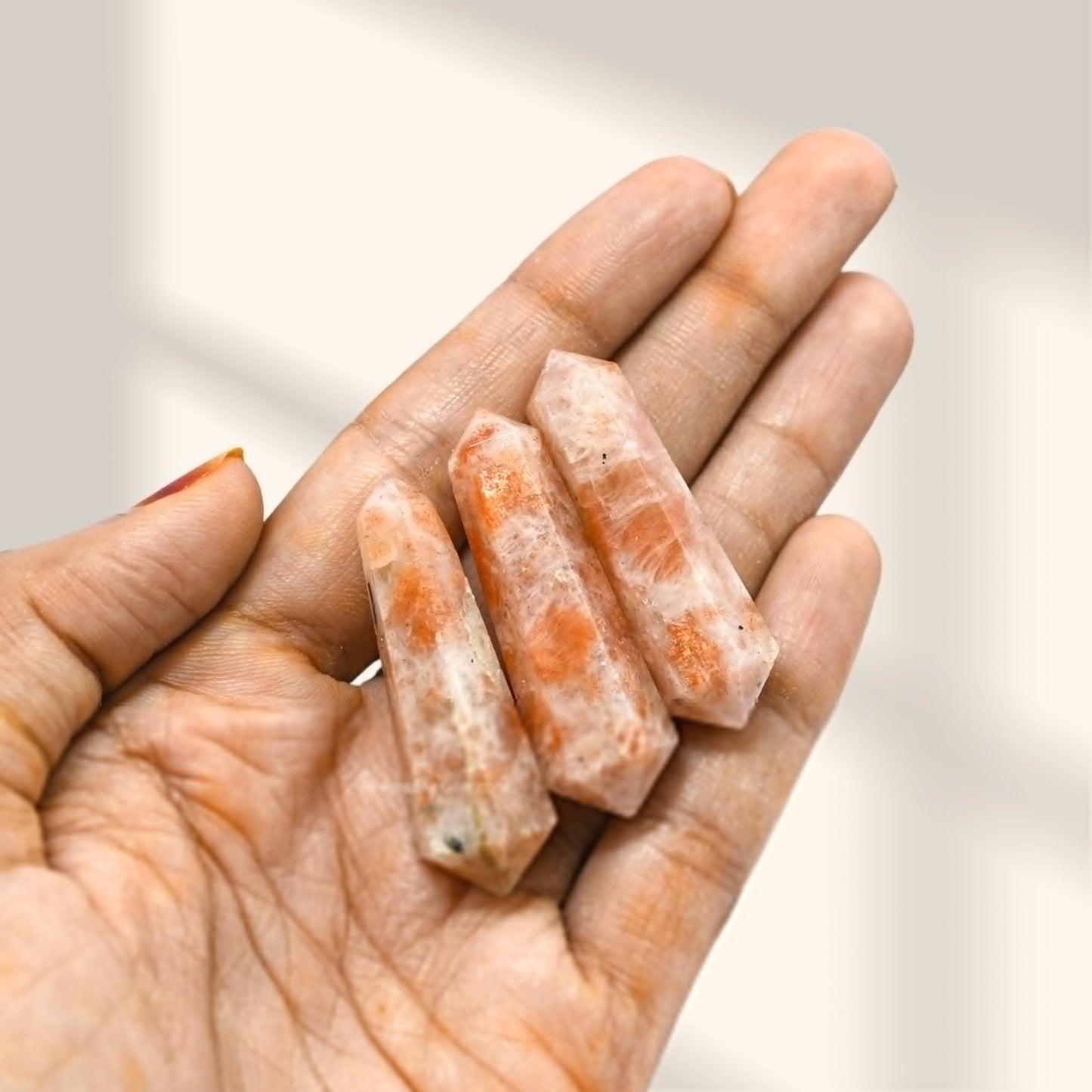 Amazing Gemstone Sunstone Crystal Points Bulk Healing Crystals and Stones - Pack of 3 Double Terminated Healing Wand Point Bulk Crystals for Crafts, Crystal Grid, DIY Work
