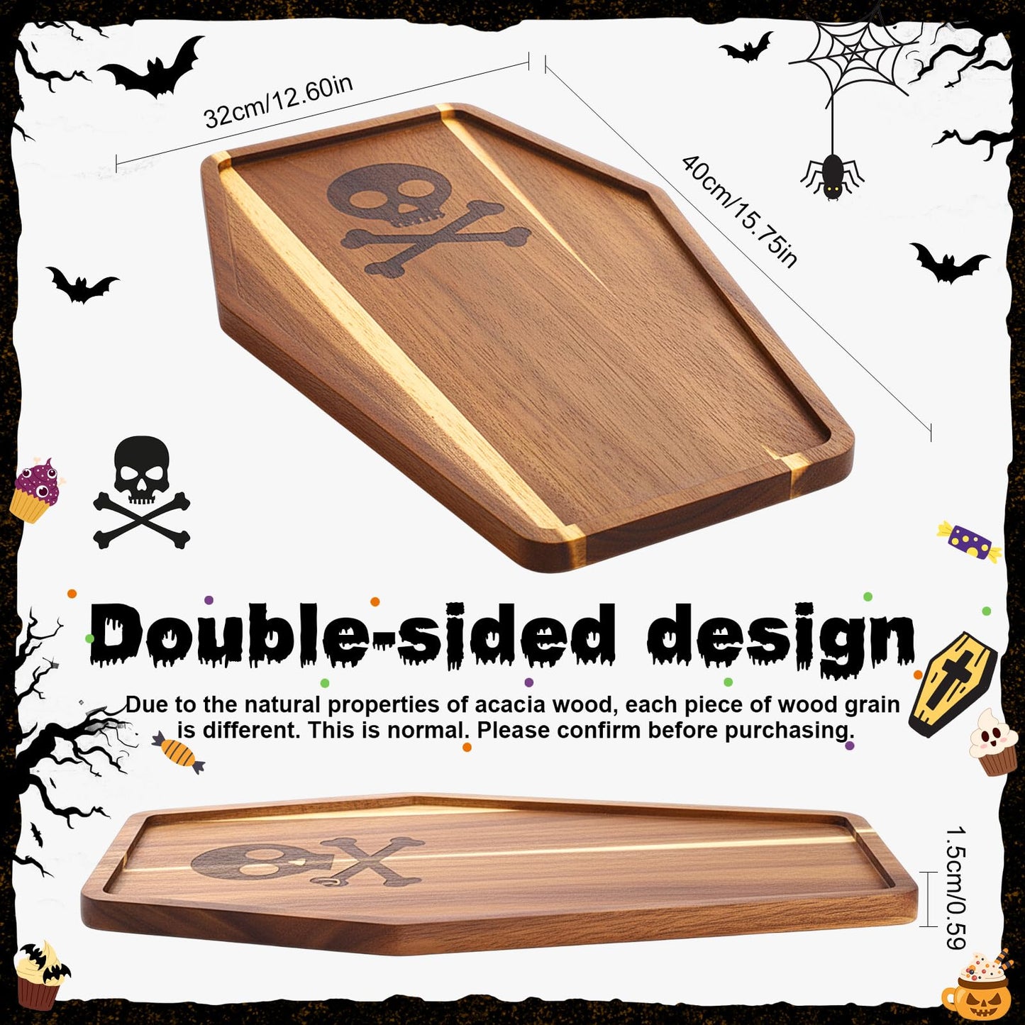 Potchen Coffin Charcuterie Boards Wooden Funny Cutting Board 12.6 x 15.7inch Acacia Wood Boards Cute Serving Tray for Fruit Bread Salad Vegetables Snack Dessert