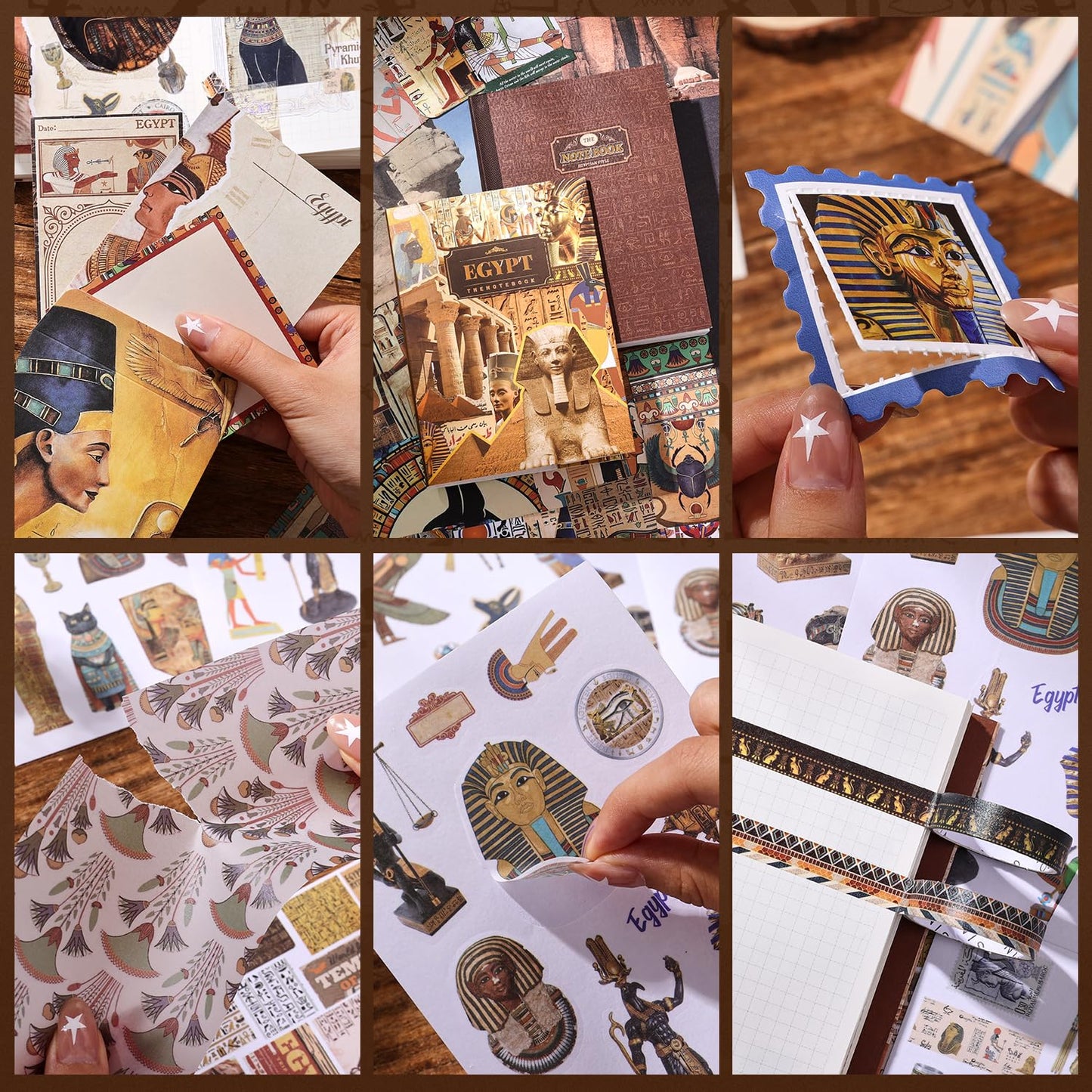 Scrapbooking Supplies Kit, Egyptian Vintage Aesthetic Scrapbook Kit for Bullet Junk Journal, Ancient Egypt DIY Journaling Supplies with Hieroglyph, Pharaoh, Pyramid, Unique Gift for Teens & Women