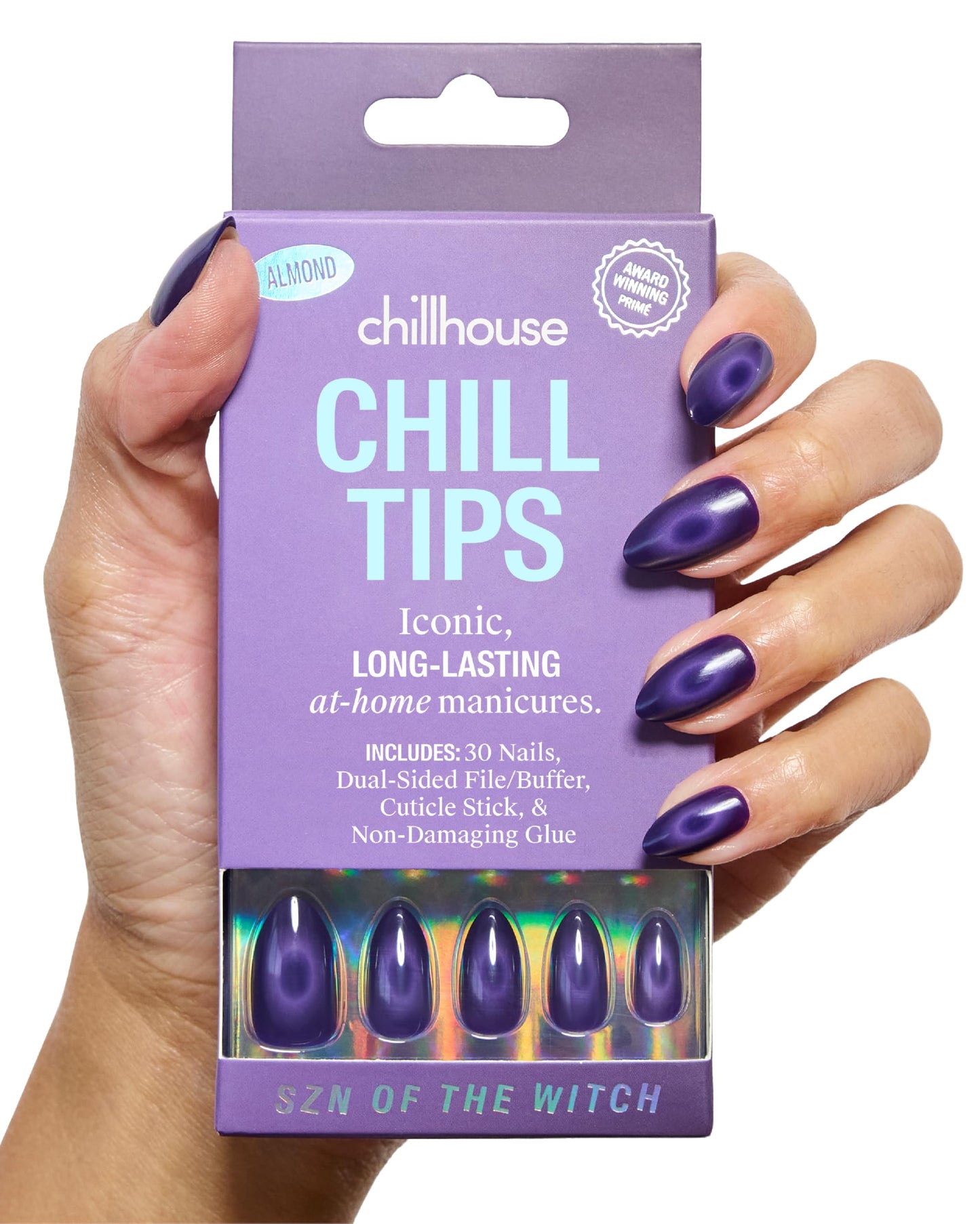 Chillhouse Chill Tips Signatures Press On Nails Kit, Szn of the Witch - 30 Nail Shapes & Sizes, Dual-Sided Buffer & File, Cuticle Stick & Glue - Long-Lasting Nail Art Manicures