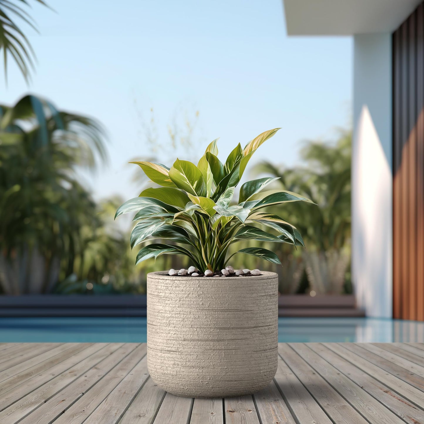 Kante 17.3 Inch Dia Cylindrical Planter with Organic Texture, Large Round Plant Pot with Drainage Hole, Weathered Concrete Finish with Painted Interior, Ideal for Succulent, Flowers, Trees, Shrubs