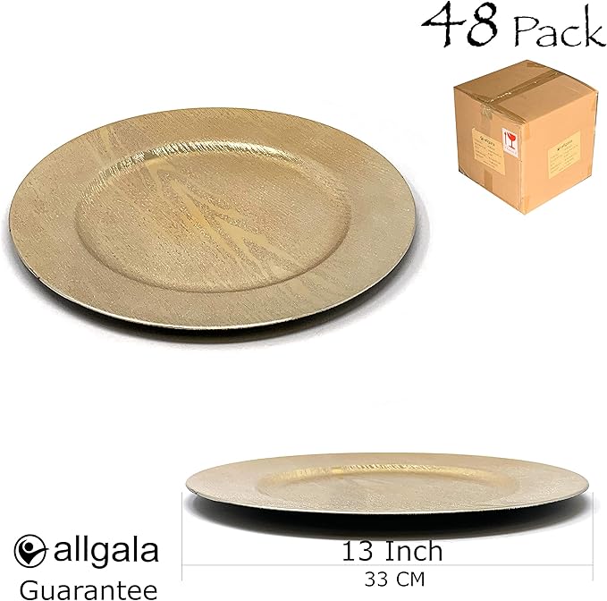 allgala Heavy Quality Round Charger Plates - Chargers for Dinner Plates - Set of Charger Plates for Table Decor - Ideal for Weddings, Thanksgiving Parties & Holidays - Grain Gold (13-Inch 48-Pack)