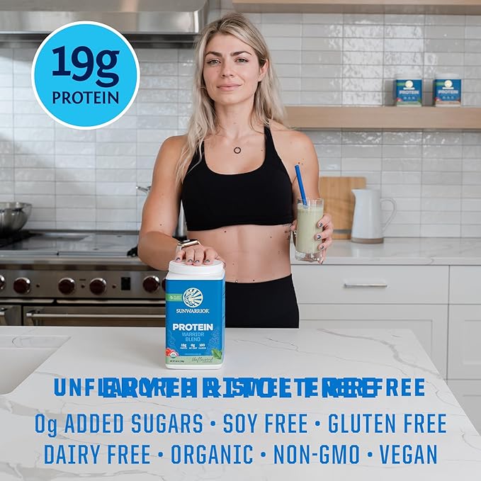 Vegan Organic Protein Powder Plant-based | BCAA Amino Acids Hemp Seed Soy Free Dairy Free Gluten Free Synthetic Free NON-GMO | Unflavored 30 Servings | Warrior Blend by Sunwarrior