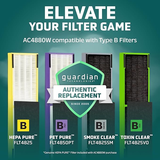 GermGuardian Home Air Purifiers, HEPA Air Purifiers for Home, UV C Light, Air Quality Sensor, HEPA Pure Filter, Covers 743 Sq.Ft, White AC4880W