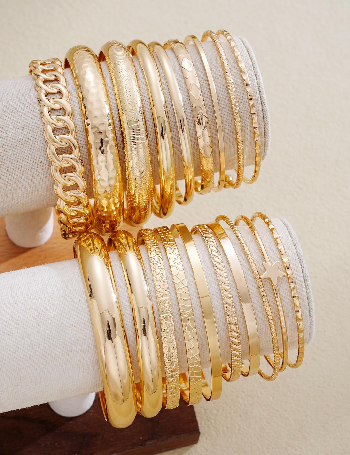 ÌF ME Gold Bangle Bracelets for Women, 19Pcs Multi Stackable Textured Bangles Set, Dainty 14K Gold Plated Chunky Bracelet Stack Fashion Boho Jewelry Gifts for Women