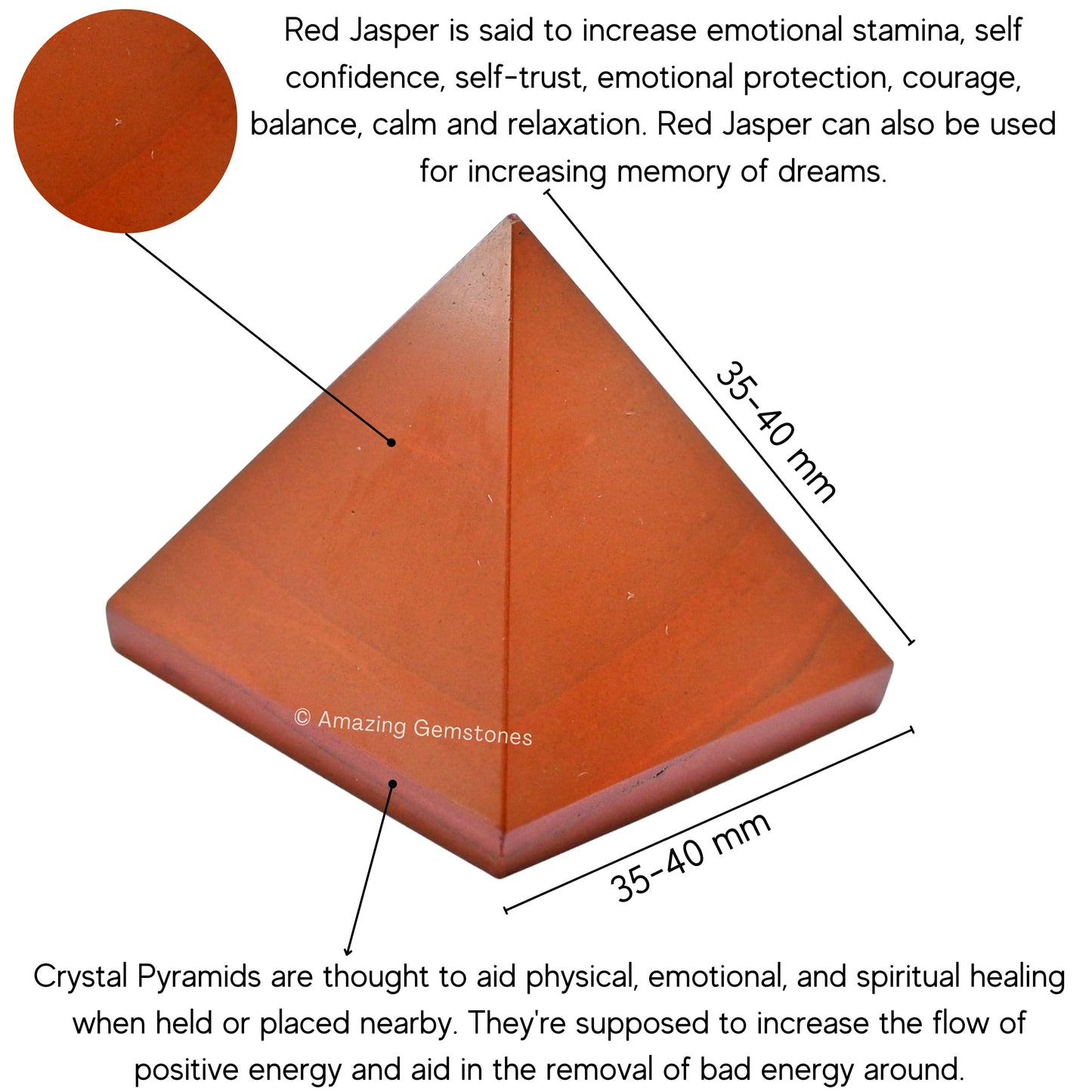 Amazing Gemstone Red Jasper Pyramid Crystal Healing Stones - 1.5" Great Pyramid Figurine of Natural Stone Pyramid for Meditation, Reiki, Chakra Balancing and Crystal Pyramids Grid