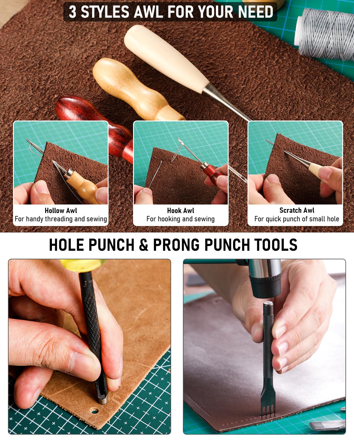 Nicpro 85PCS Leather Tooling Kit Leather Working Tools Kit with Custom Storage Bag, Adults Leather Making Craft Tools Beginner Kit for Stamping Sewing Carving Cutting Punching Leather Working