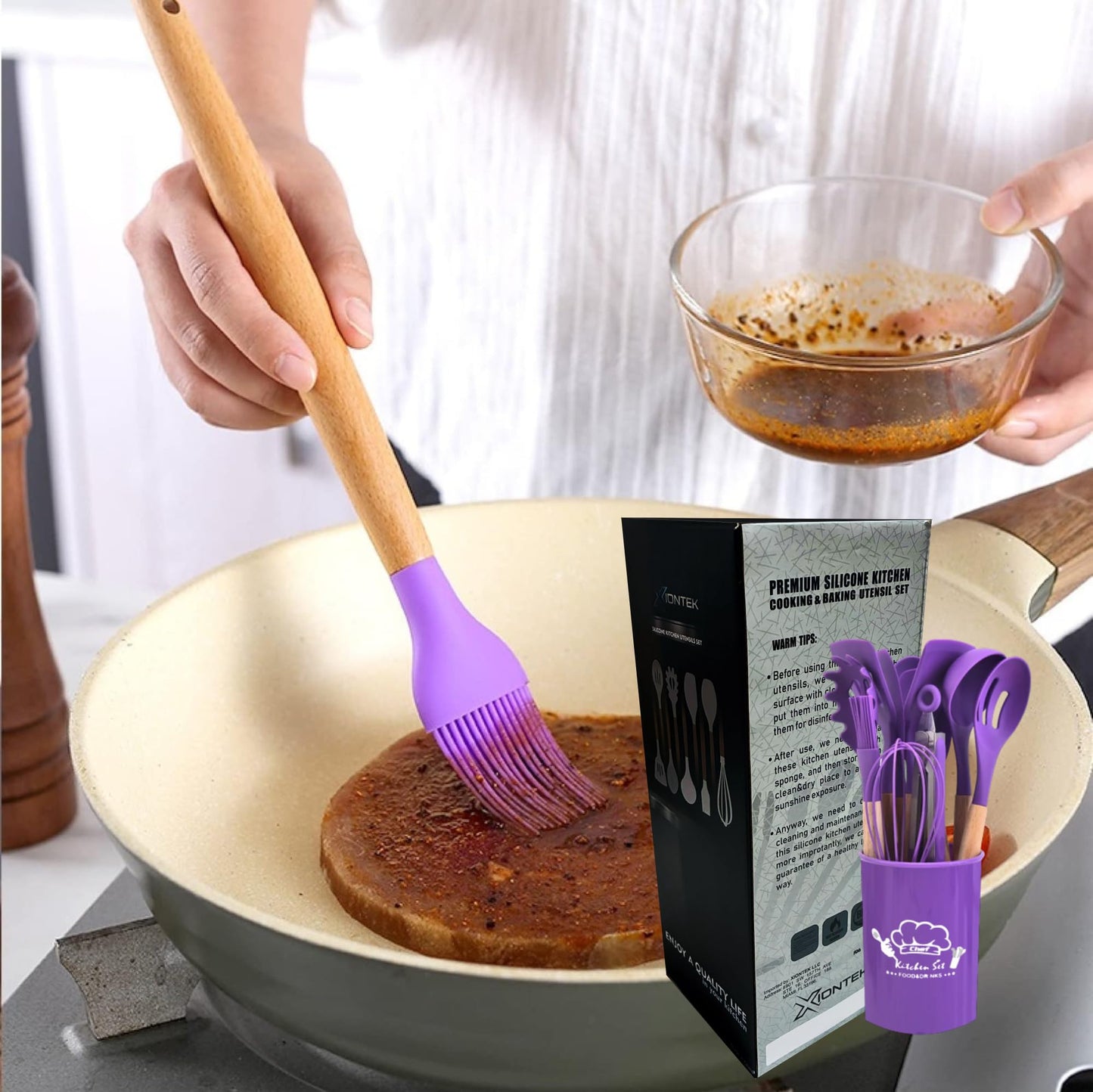 Silicone Kitchen Cooking Utensils Set, 12Pcs, Creative Baking Silicone Shovel Piece Non-Stick Frying Cooking