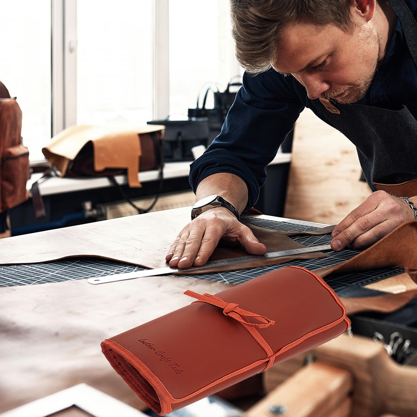 Dorhui Leather Working Tools Kit with Custom Storage Bag Leather Stamping Tools Leathering Craft Making for Cutting Punching Sewing Carving Stamping