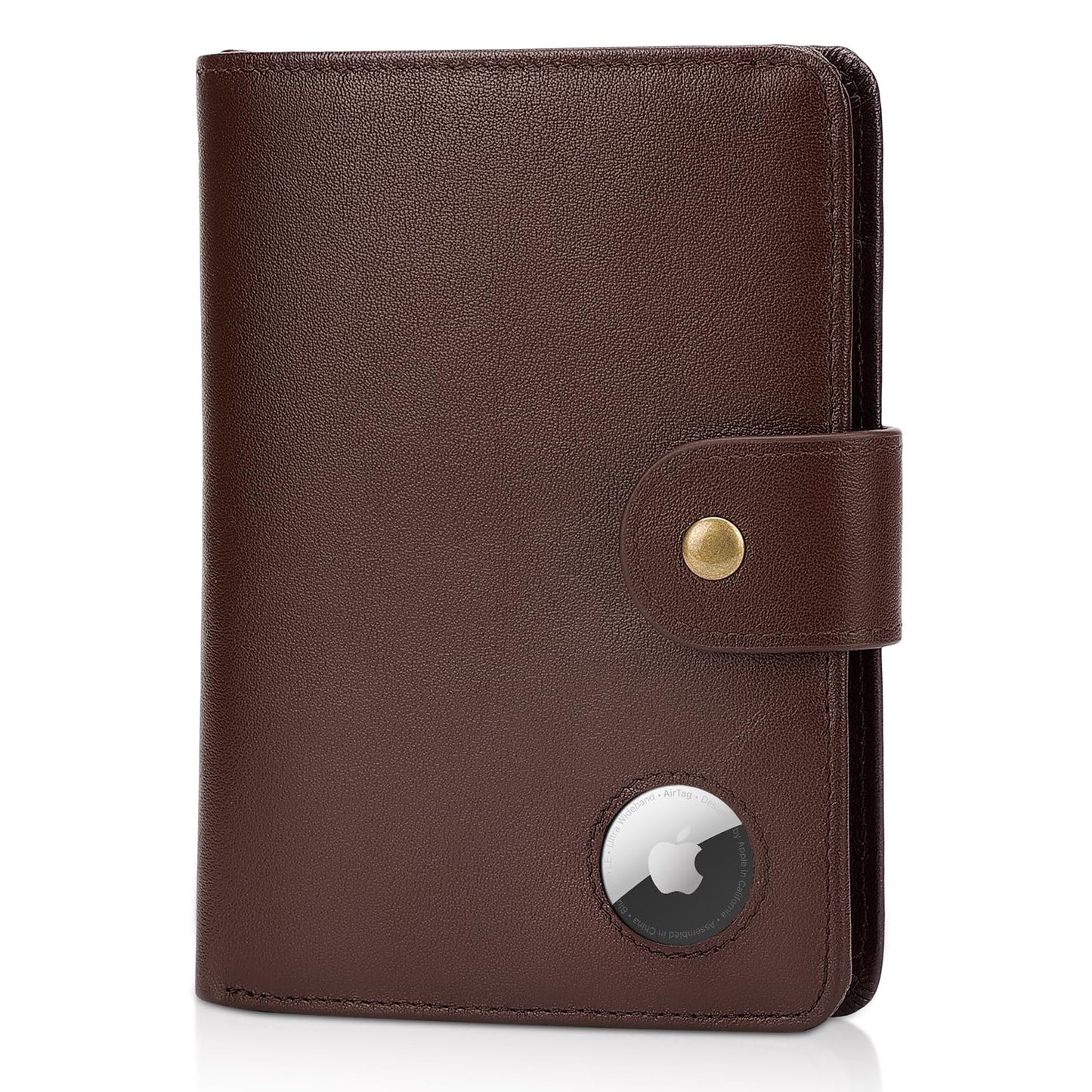 Polare Luxury RFID Blocking Leather Passport Holder Travel Wallet For Men and Women (Coffee with AirTag Slot(Snap Version))