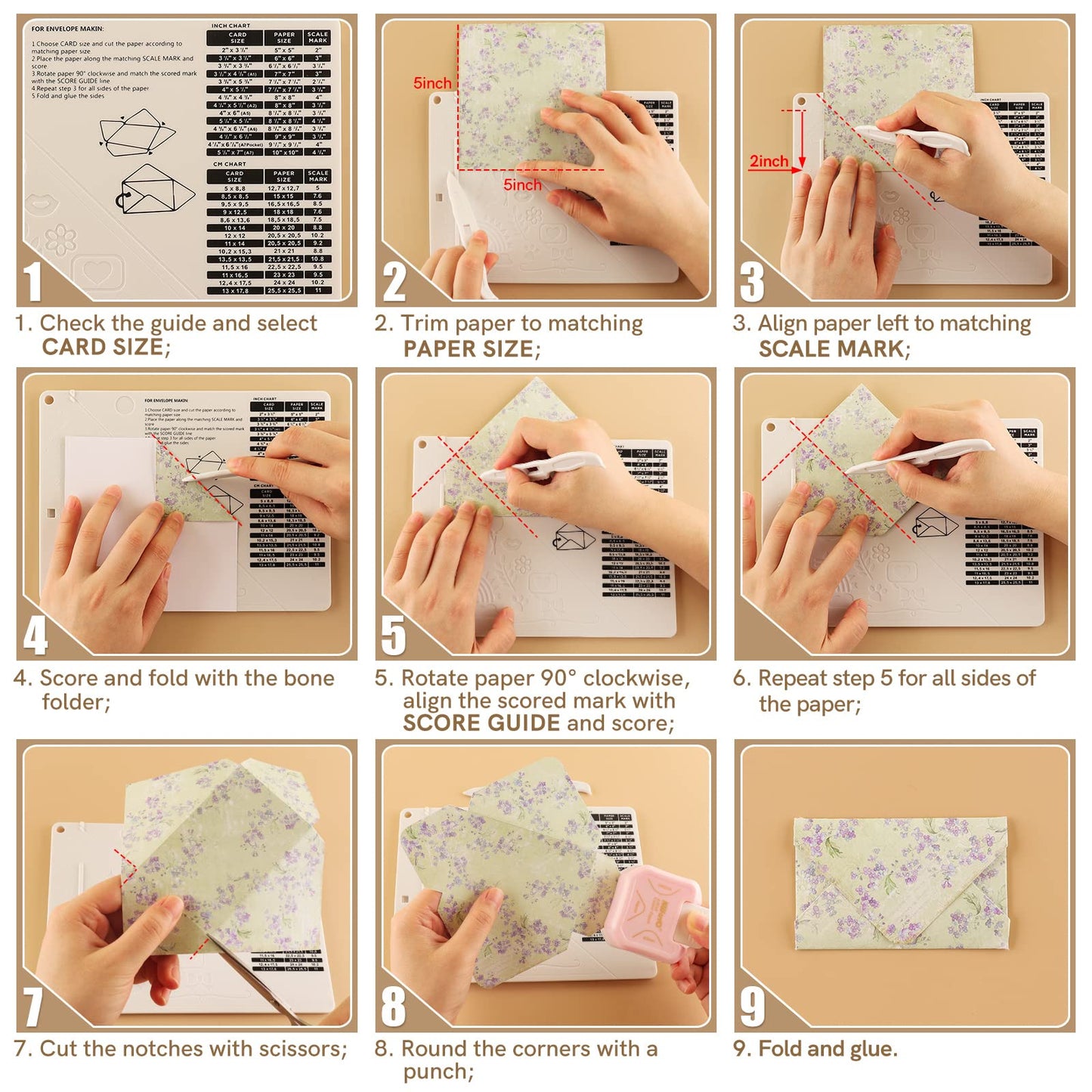 2Pcs Score Board Multi-Purpose Scoring Board Envelope Maker with Bone Folder and 3 in 1 Corner Rounder Paper Punchfor Card Making and DIY Projects Multi- Purpose Scoring Board & Score and Fold Tools