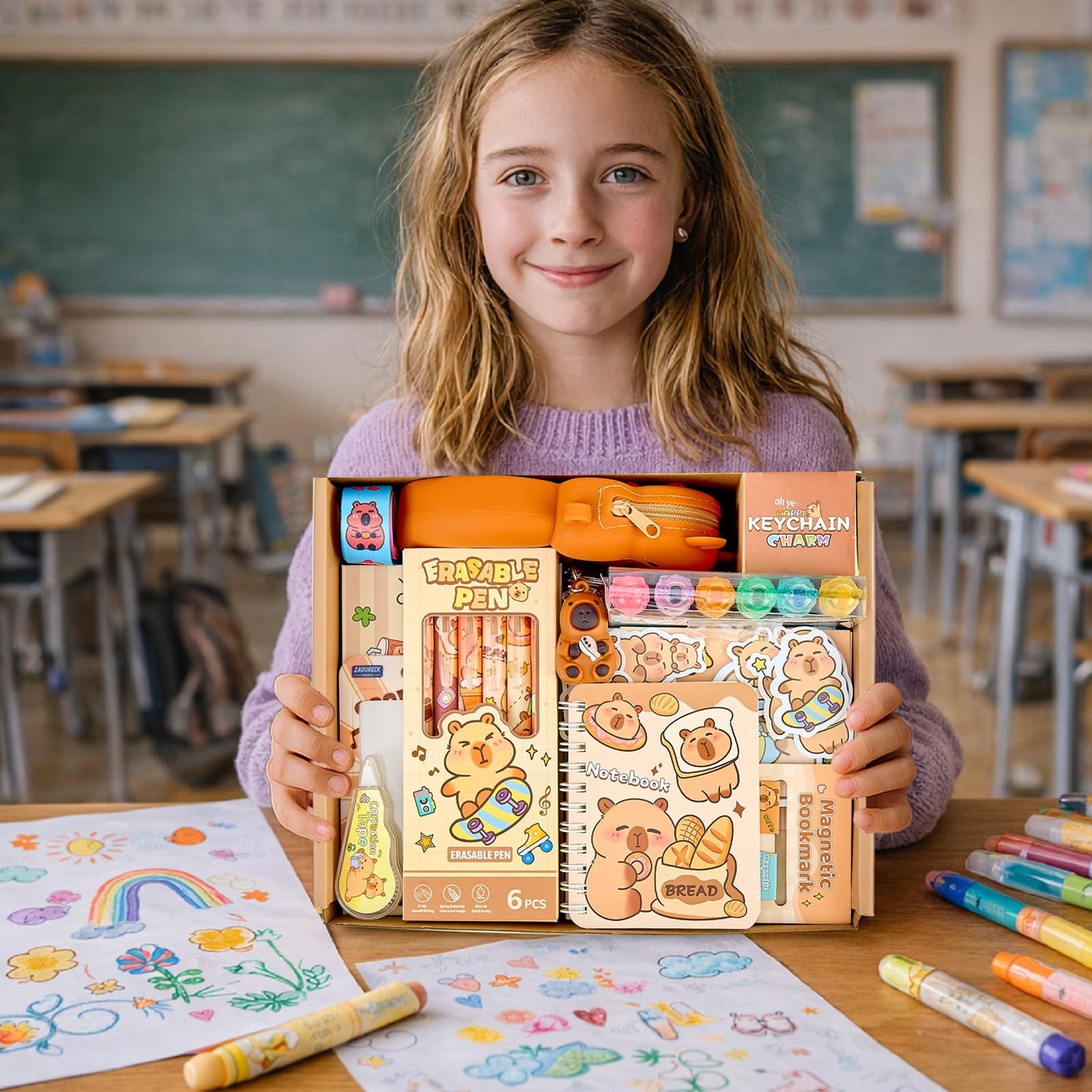 Zadoreck Cute Capybara Stationery Gift Set for Kids,30 Piece Animal Theme School Supplies Kit with Pencil Case,Notebook & Stickers,Practical and Fun for Birthday,Easter& Festivals Gift Girls Boys