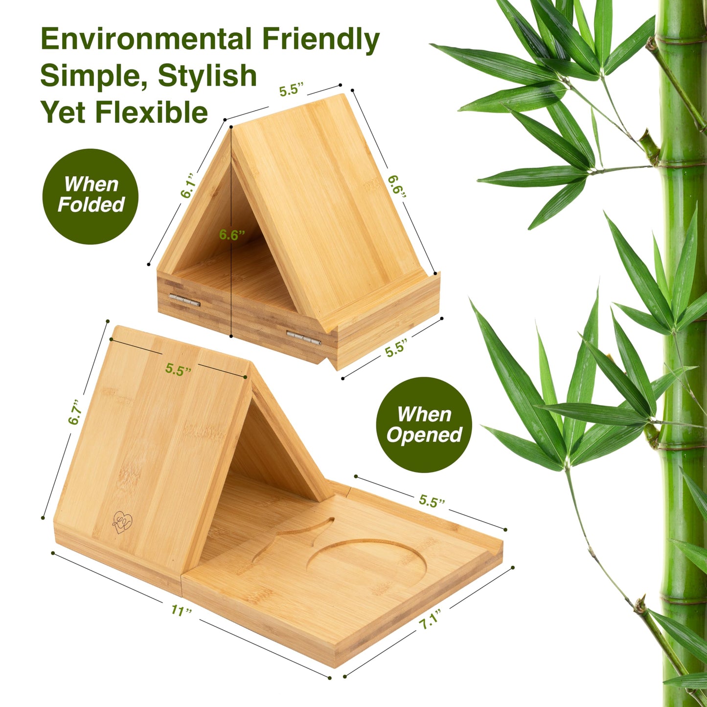Bamboo Triangle Book Rest - Foldable Desk Stand, Book Nook Reading Valet, Gift for Readers with Free Page Holder, No Assembly Required (Natural)