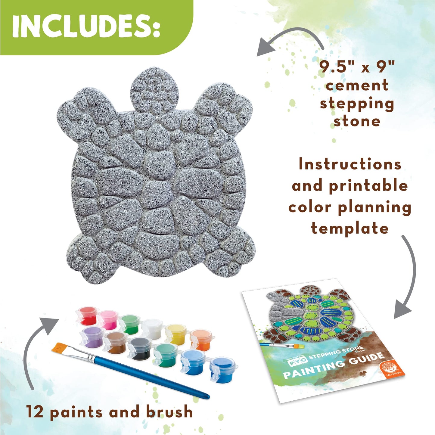 MindWare Turtle Stepping Stone Kit: Paint Your Own Stepping Stones for Kids Craft Kit Includes Paint, Brushes and Instructions