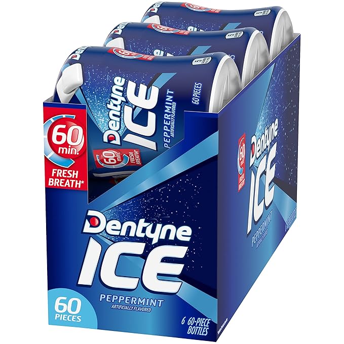 Dentyne Ice Peppermint Sugar-Free Chewing Gum, 6 Bottles of 60 Pieces (360 Total Pieces)