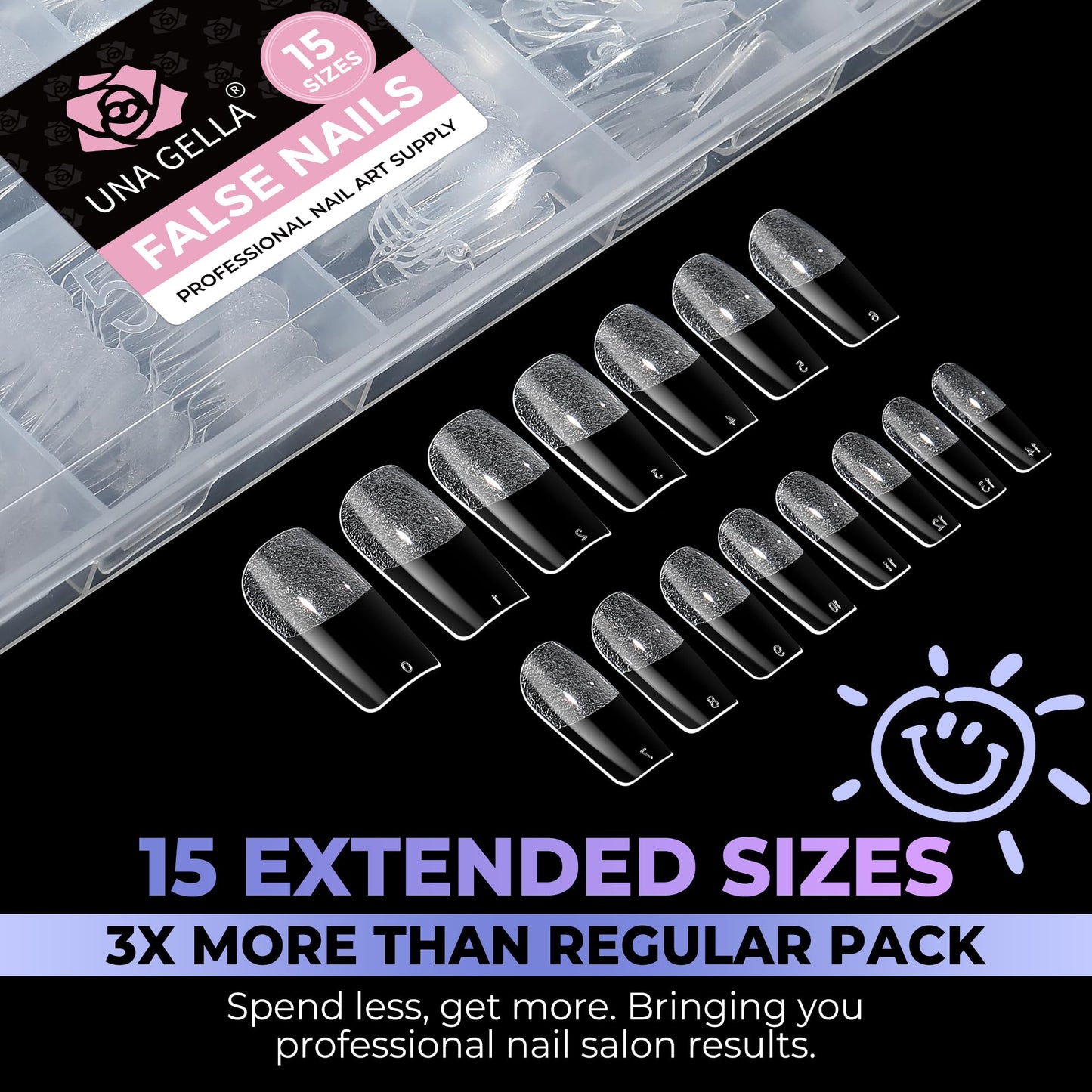 UNA GELLA Medium Square Nail Tips: 450PCS Medium Fake Acrylic Gel Nail Tips 15 Sizes Soft Pre-shape Press On Nails Square French For Full Cover Nails Extension Home DIY Salon
