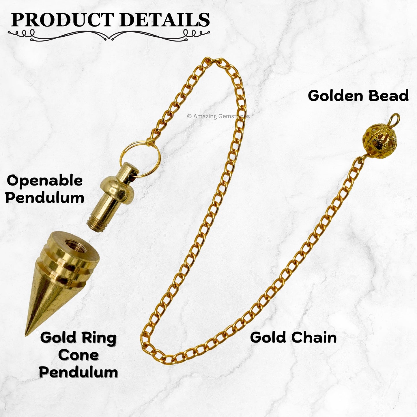 Amazing Gemstone Healing Metal Pendulums for Divination, Gold Ring Cone Steel Copper Pendulum High Energy Pendulo de Bronce Pendulos de Mesa MP47