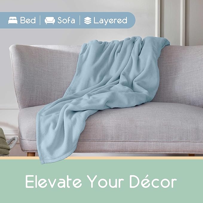 Vellux Twin Size Microfleece Supersoft Lightweight Throw Blanket | All-Season Comfort | Plush Pet-Friendly Blue