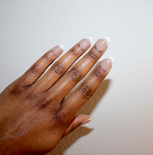 The Beauty Palace Clean Girl French Almond Press-On Nails – Soft Nude Base with White Tips, Glossy Finish, 24-Piece Set