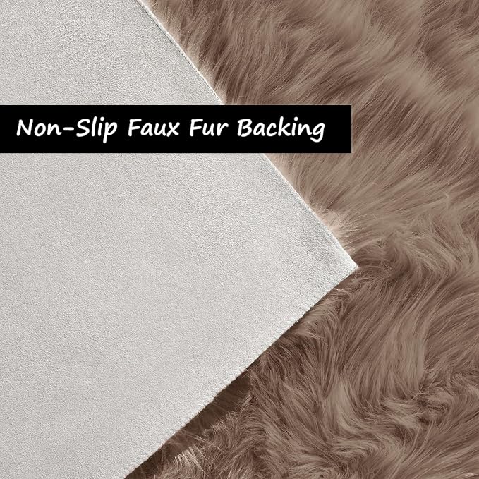 Goolela Beige Round Rug 4ft Fluffy Sheepskin Faux Fur Rug for Bedroom Bedside Living Room Fuzzy Furry Circle Carpet