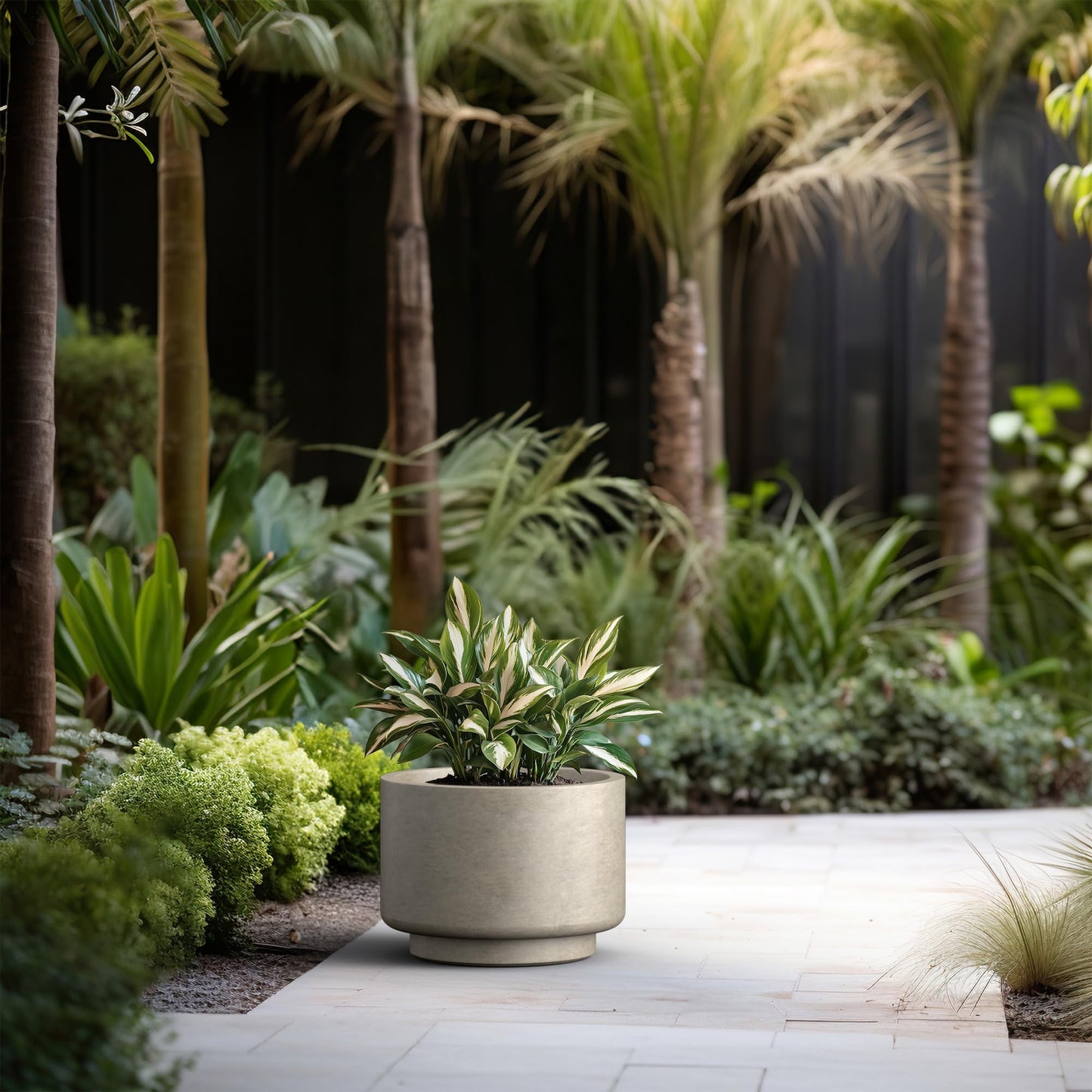 Kante 15.7 Inch Dia Concrete Planter, Weathered Concrete Finish with Painted Interior