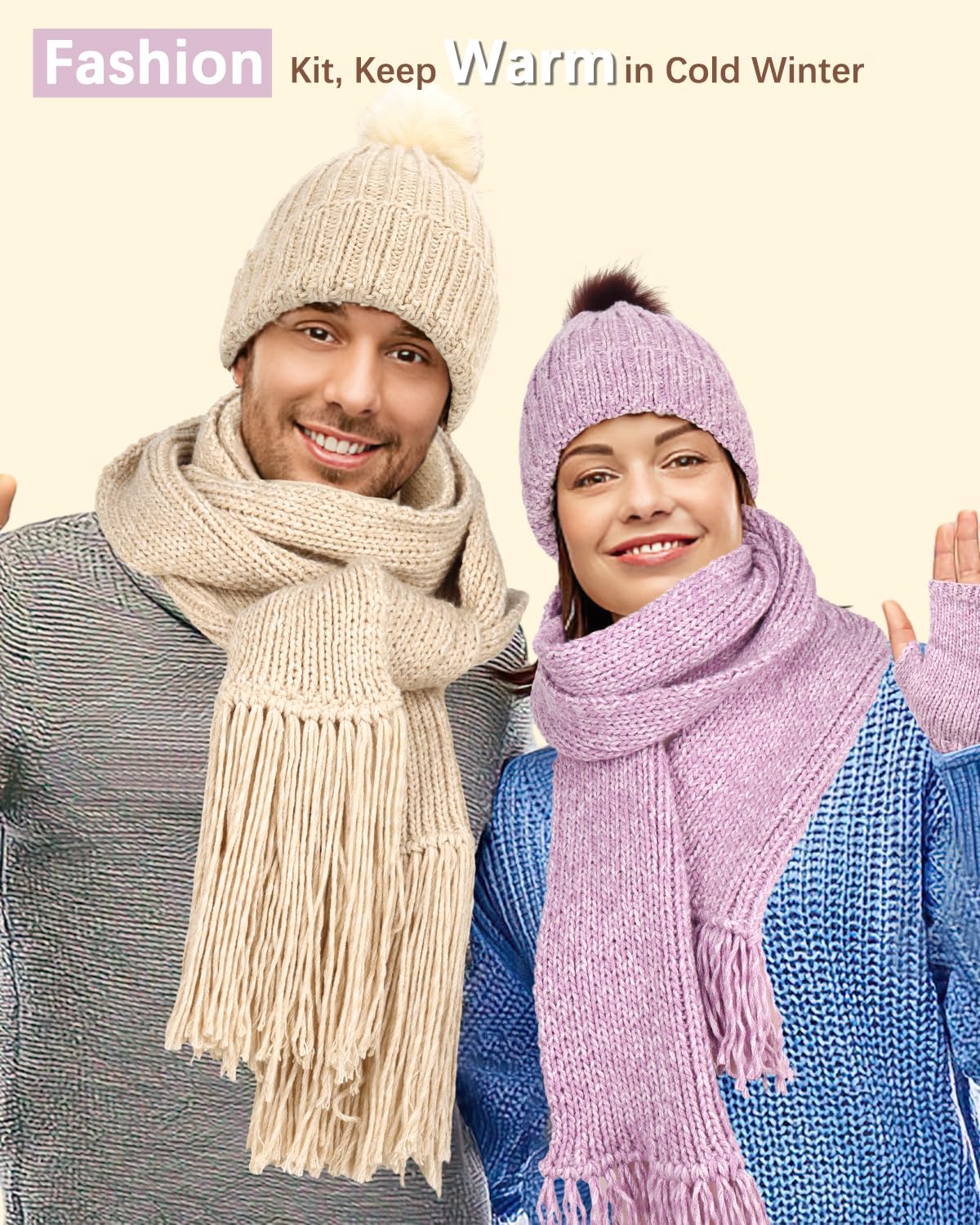 Katech Knitting Kit for Beginners Adults-Beginners Knitting Kit for Adults-Learn to Knit Kits for Adult Beginner Kids w/Step-by-Step Instruction-Complete Hat Scarf Gloves Knitting Starter Kit