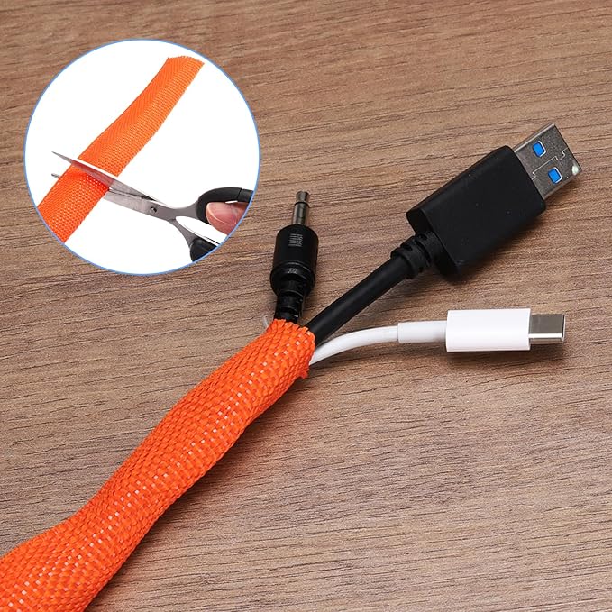 MECCANIXITY Braided Cable Sleeves Heat Shrinkable Fabric Sleeving, 5/8" 40ft Orange 2:1 Ratio Heat Shrinkable Cord Protector for Harness Cable, Network Cable Protection, Cable Management