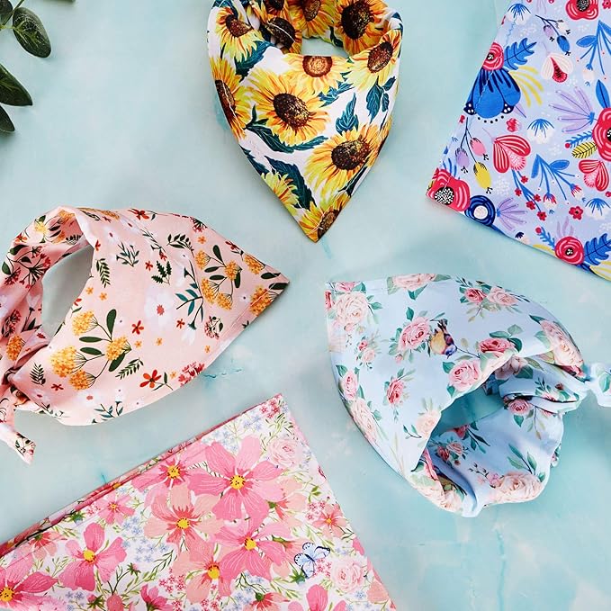 Weewooday 8 Pcs Dog Bandana Girl, Summer Cute Sunflower Daisy Puppy Bandana