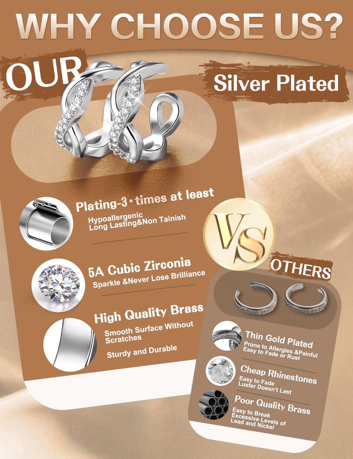 4 Pairs Ear Cuffs Non Piercing - Silver Plated Ear Cuffs Earrings for Women Trendy Ear Cuff for Non Pierced Ears Clip On Carrtilage Earring Lightweight Adjustable Fake Earrings Set Classic