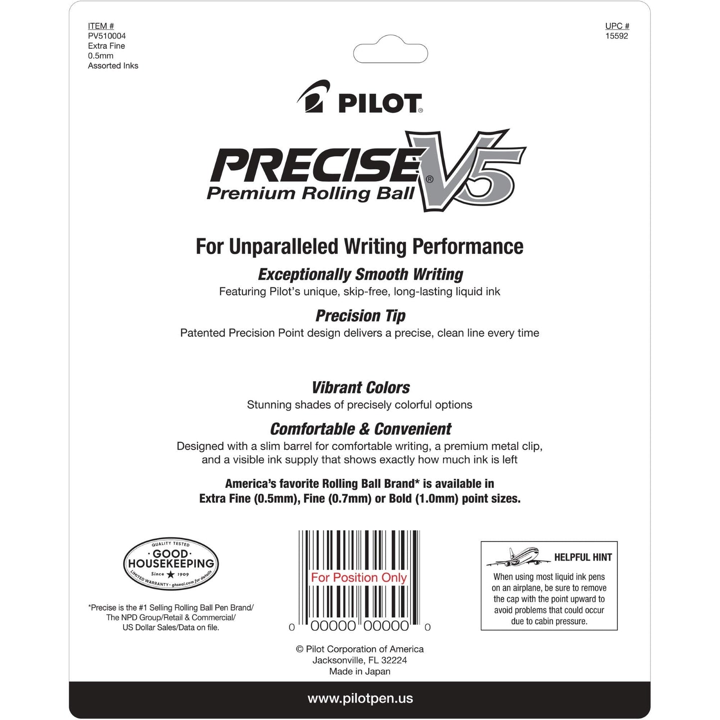 PILOT Precise V5 Rolling Ball Pen Extra Fine Point 0.5mm, 5 Black and 5 Blue Liquid Ink Rollerball Pens. pack of 10