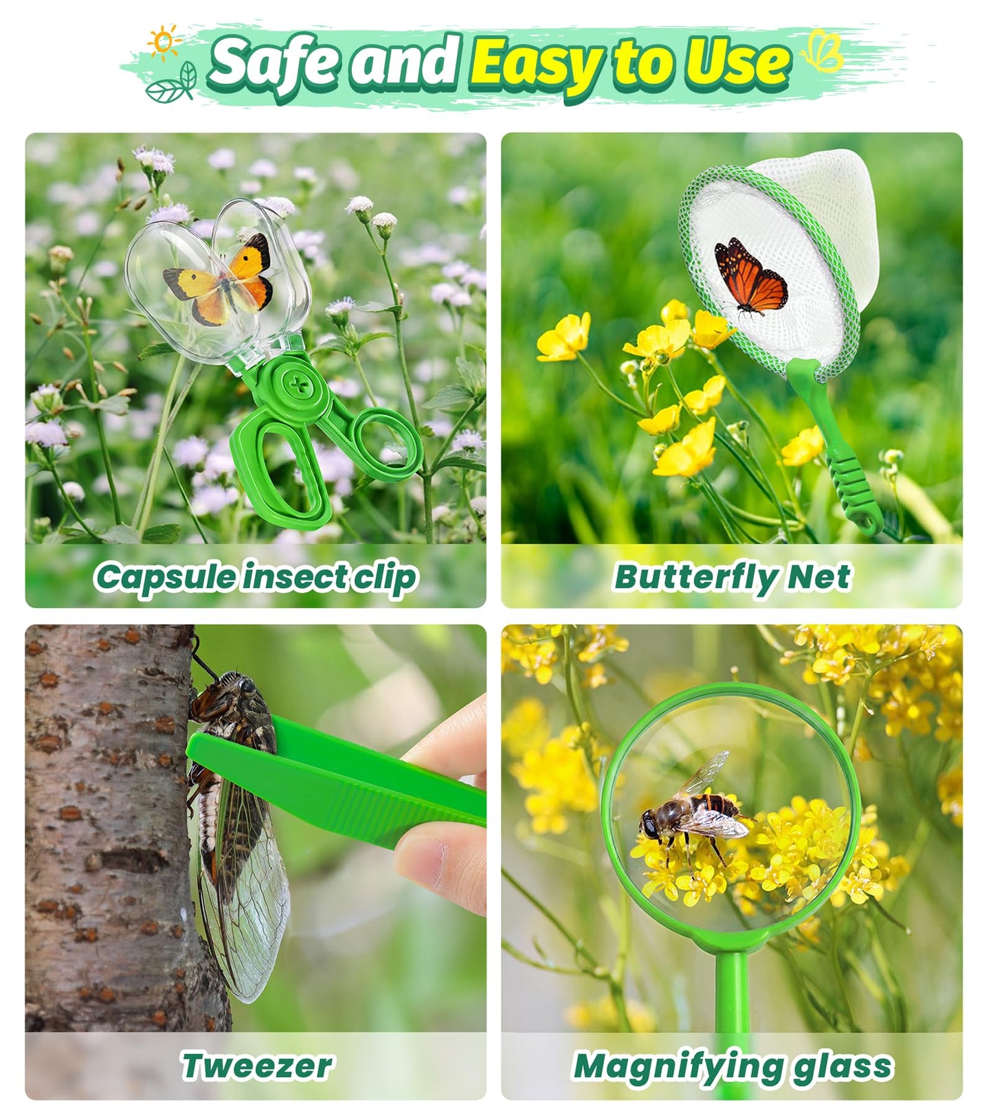 Bug Catcher for Kids, 17 PCS Bug Catching Kit with Bug Collector Toy Bugs Butterfly Net Magnifying Glass Insect Catcher Tweezers, Outdoor Explorer Kit for Kids Age 3 4 5 6 7 8