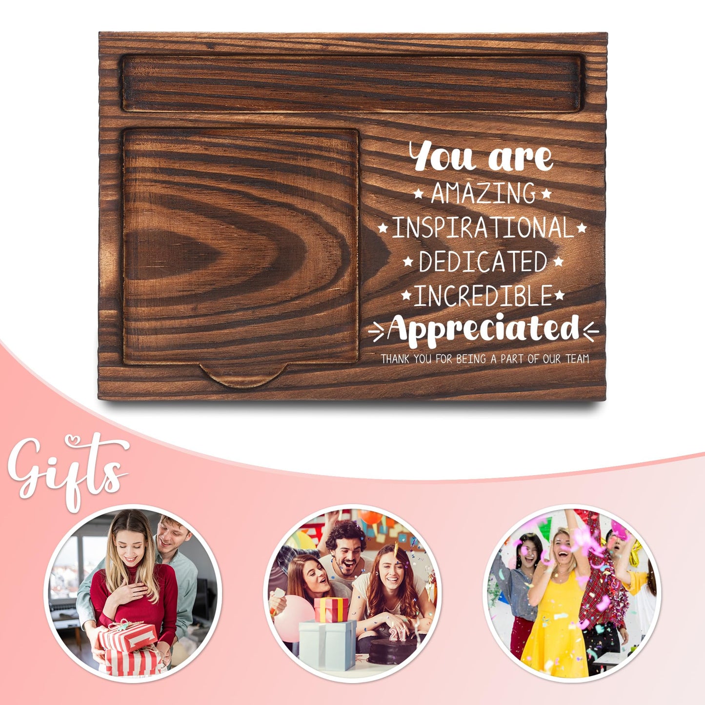 Employee Appreciation Gifts, Thank You Gifts, Inspirational Gifts, Sticky Note Holder, Post-it Note Dispenser for Desk, Wooden Post-it Note & Pen Holder 6.5" x 4.7" - FTA104