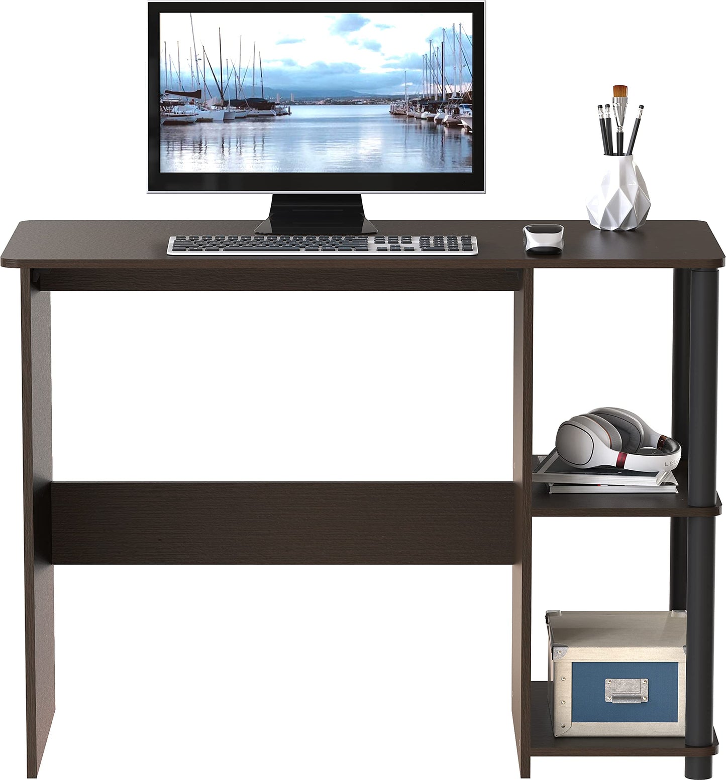 SHW 35-Inch Home Office Cyrus Desk with Open Storage Shelves, Espresso