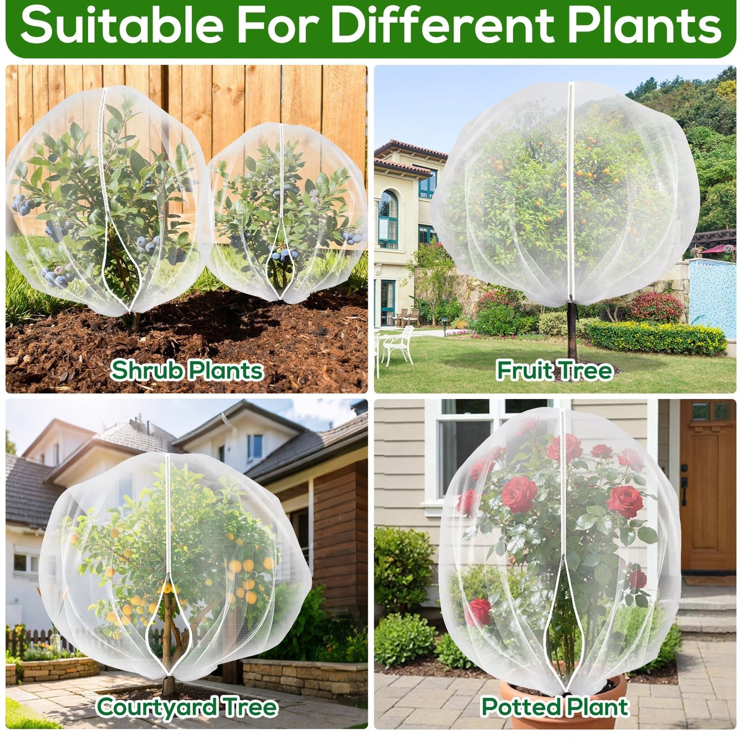 7.8 x 7.8 ft Large Fruit Tree Netting Cover with Zipper and Drawstring,Garden Insect Netting Plant Cover Transparent Bird Plant Barrier Flower Fruit Mesh Screen for Preventing Deer Squirrel Bugs