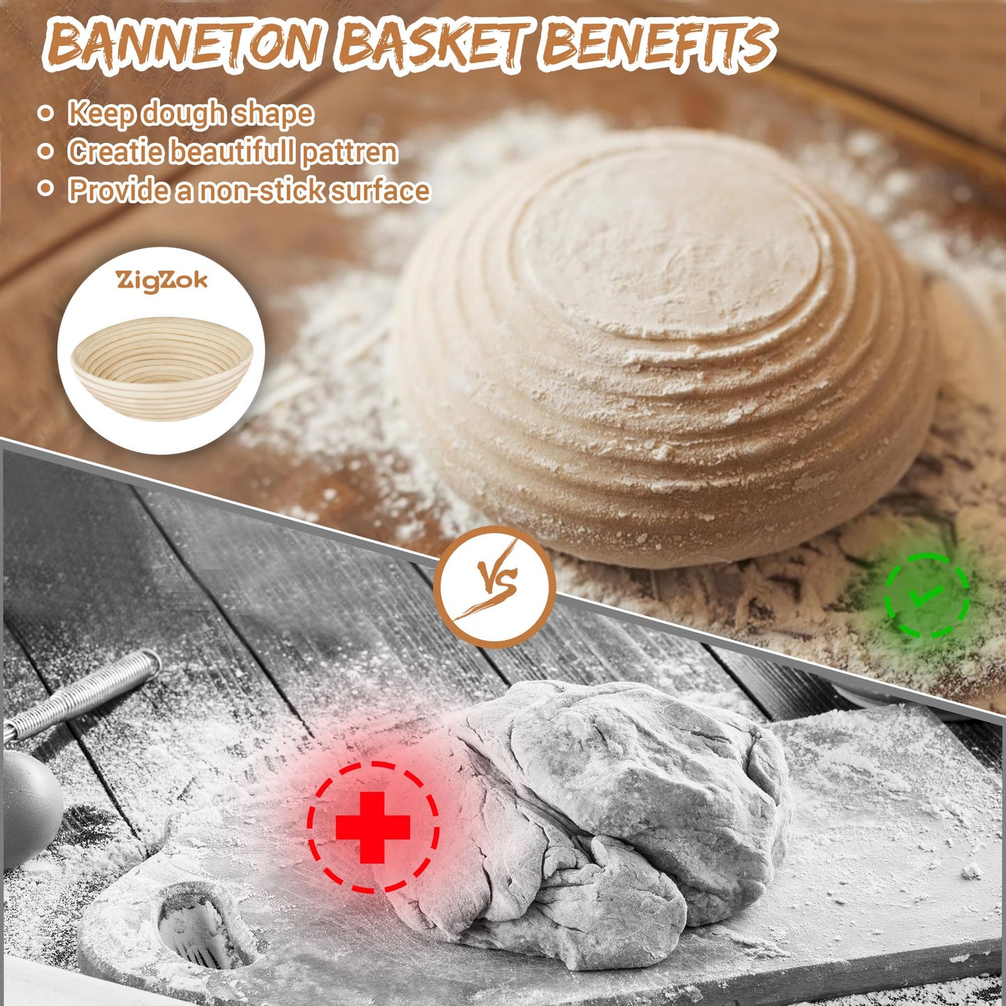 Banneton Bread Proofing Basket Set Of 2-9 Inch Sourdough Basket for Home Bakers, Bread Basket, Banneton basket For Artisan Bread making, Handmade Rattan Banneton Basket With Liners