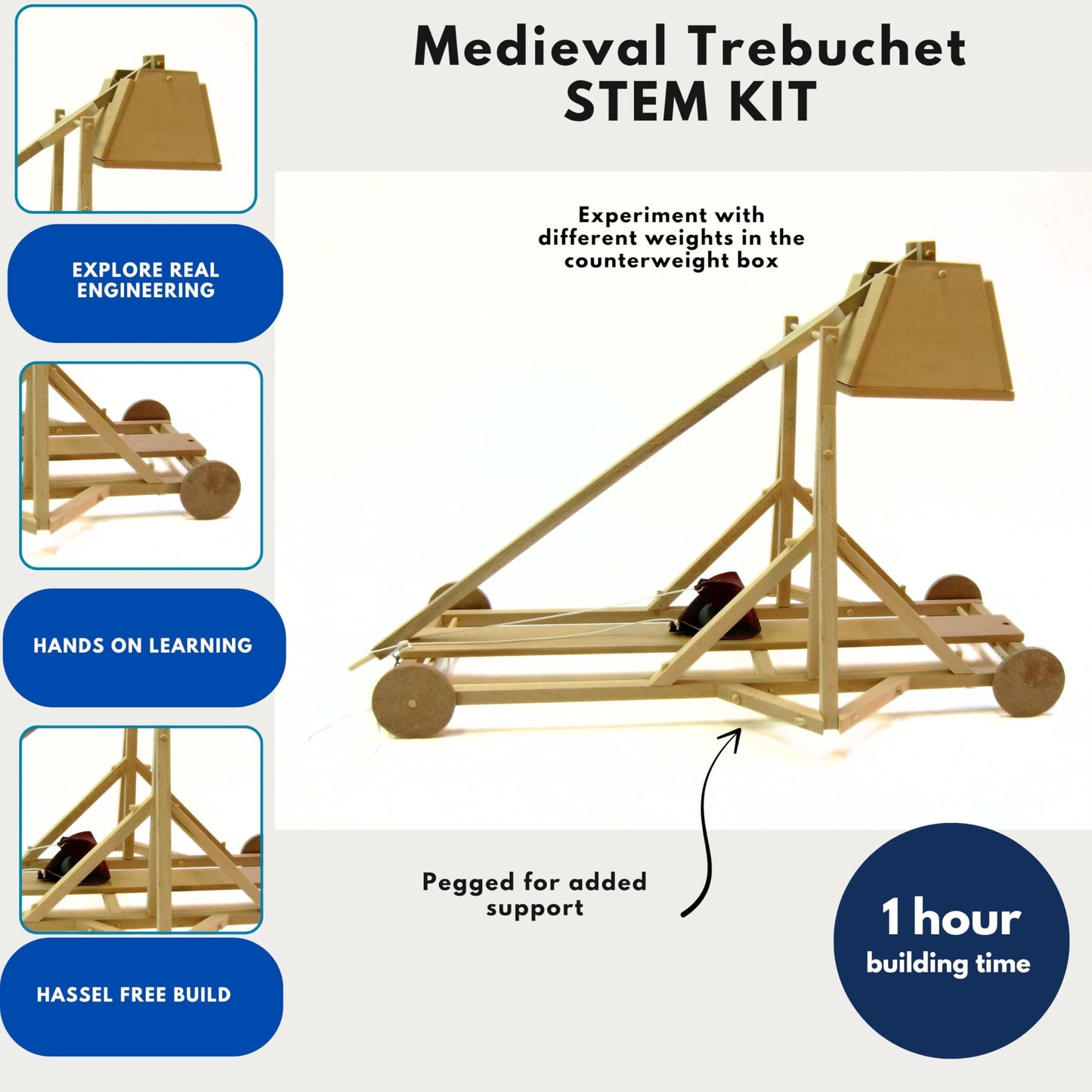 PATHFINDERS Medieval Trebuchet STEM Kit – DIY Wooden Mechanical Model | Working Counterweight Siege Engine | Engineering & Physics Project for Teens 14+ | Build-It-Yourself Historical Model