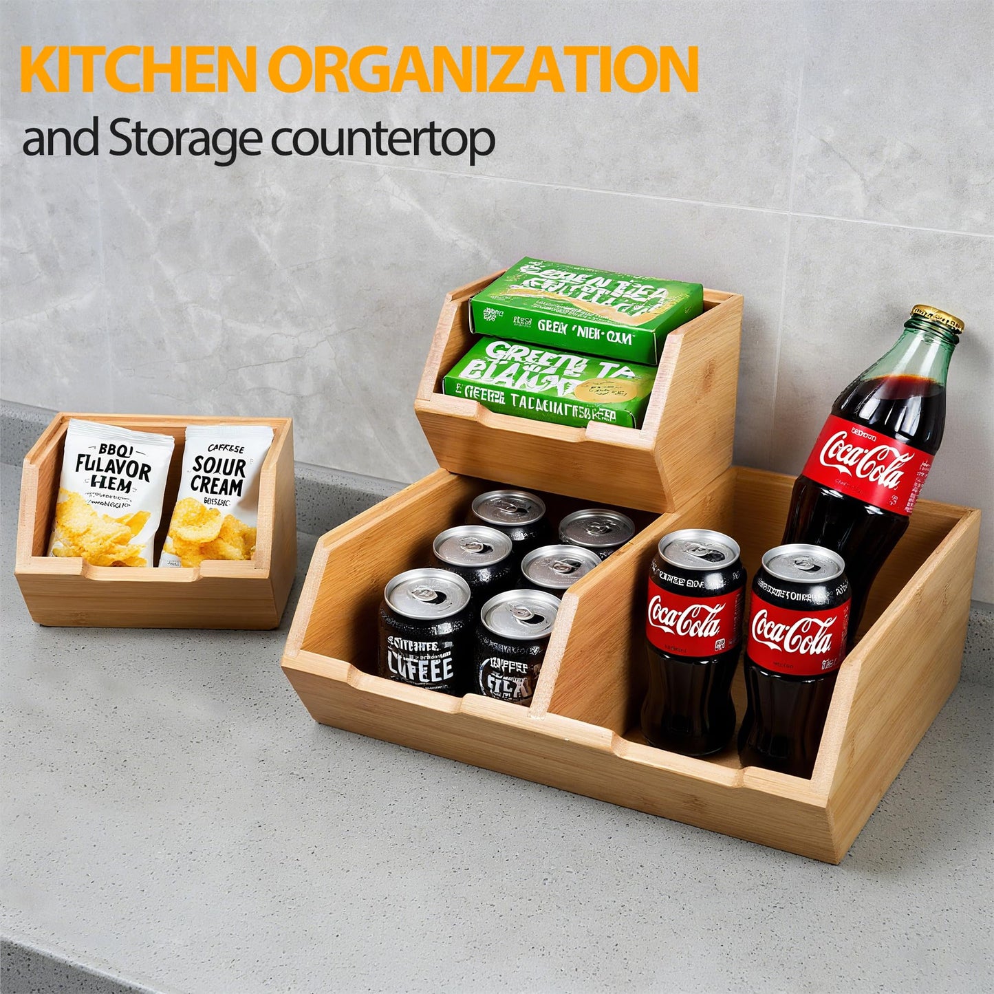 WRONWA 3 Pack Stackable Bamboo Potato Onion Storage Bins - Pantry Organizers for Kitchen Countertop, Ventilated Food Storage Containers for Fruits Vegetables