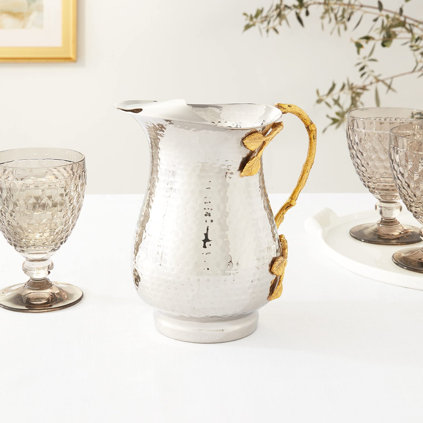 Elegance Golden Vine Stainless Steel Pitcher, Silver/Gold