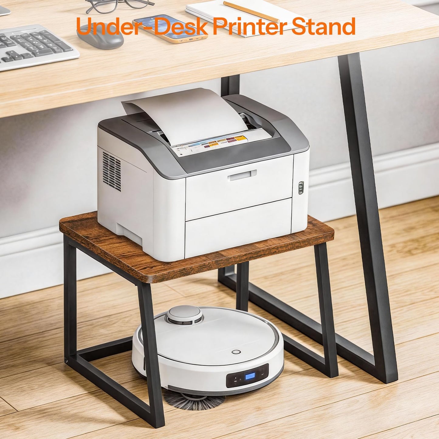 HOOBRO Printer Stand with Storage for Desk, 2-Tier Desktop Printer Shelf, Desk Organizer for Office, Kitchen, Living Room, Rustic Brown BF16PS01