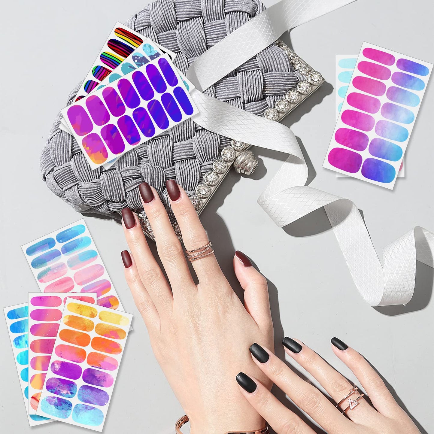 SILPECWEE Nail Polish Strips for Women Clashing Colors Nail Stickers Full Nail Wraps Adhesive Nail Polish Stickers Nail Strips Real Nail Polish with 1pc Nail File (12 Sheets)