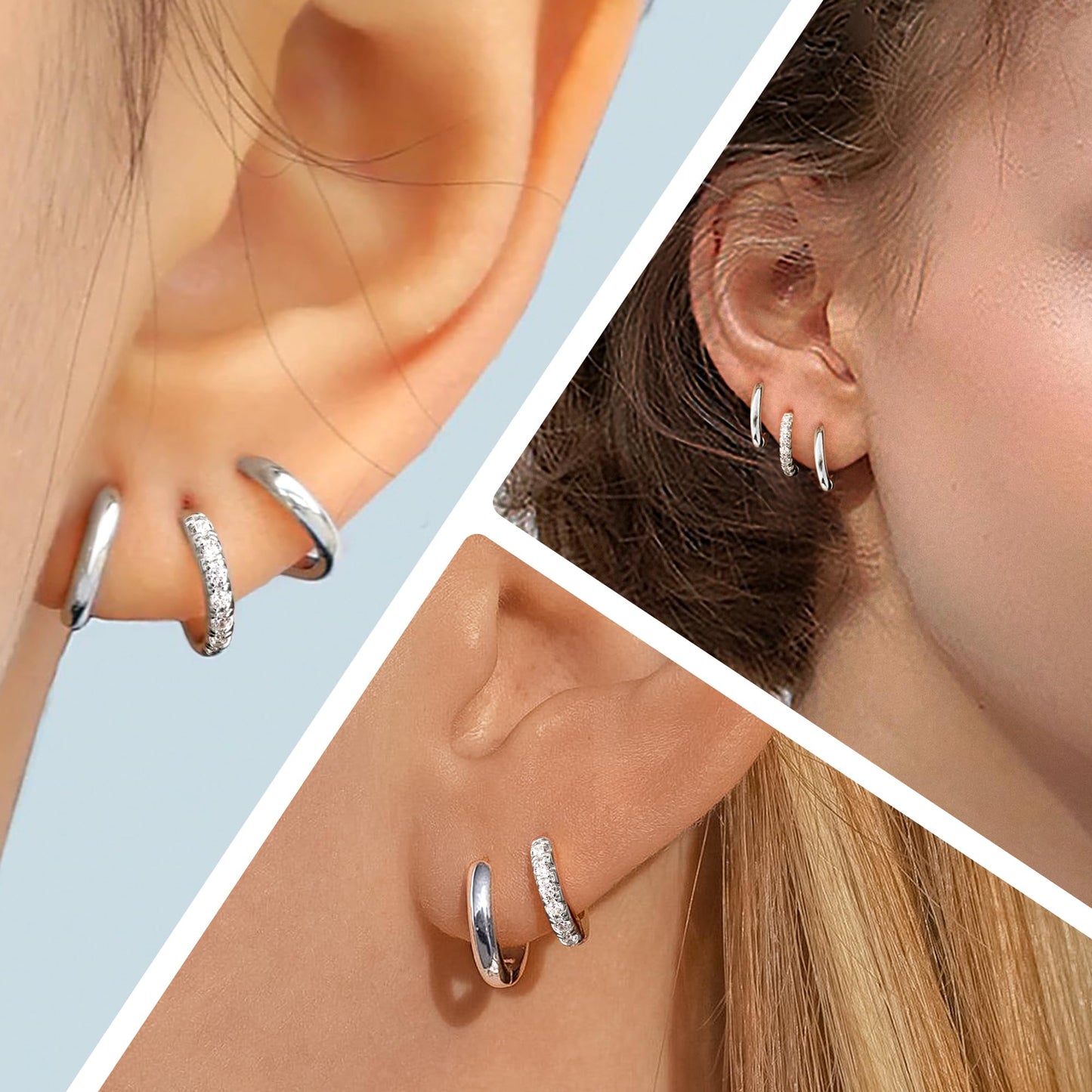 8mm Small Huggie Silver Hoop Earrings for Women Sterling Silver Cute Mini Cartilage Earrings Set for Multiple Piercing Tragus Helix Rook Piercing Jewelry Lightweight Clip On