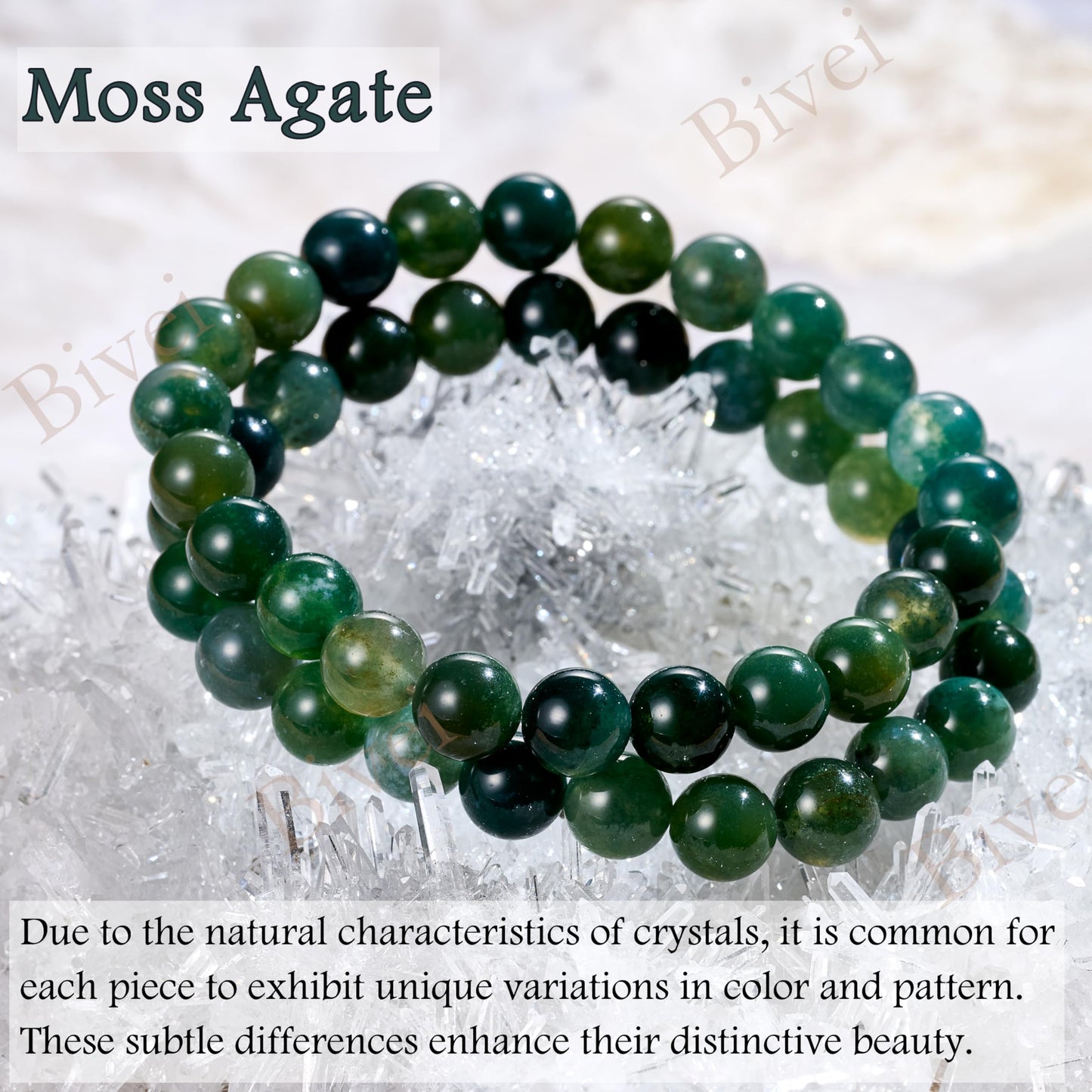 Moss Agate - Growth - 8mm Beaded Bracelets for Women Handmade Semi Precious Natural Stone Stretch Elastic Jewelry Yoga Protection Gifts