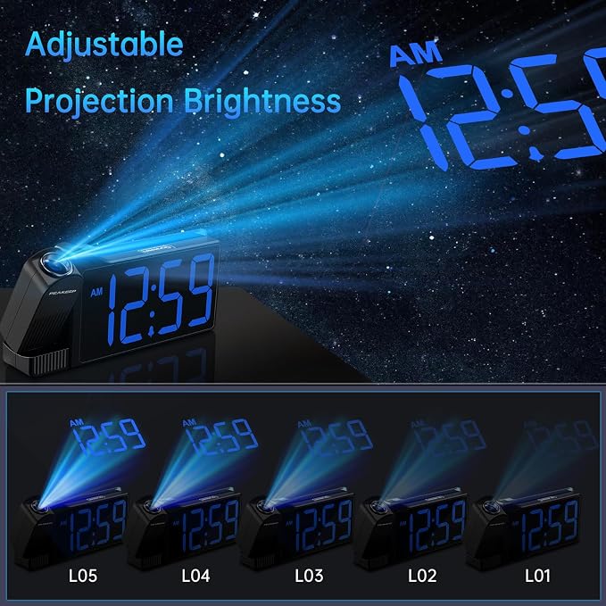 Peakeep Projection Alarm Clock for Bedroom Ceiling with Colorful Nightlight
