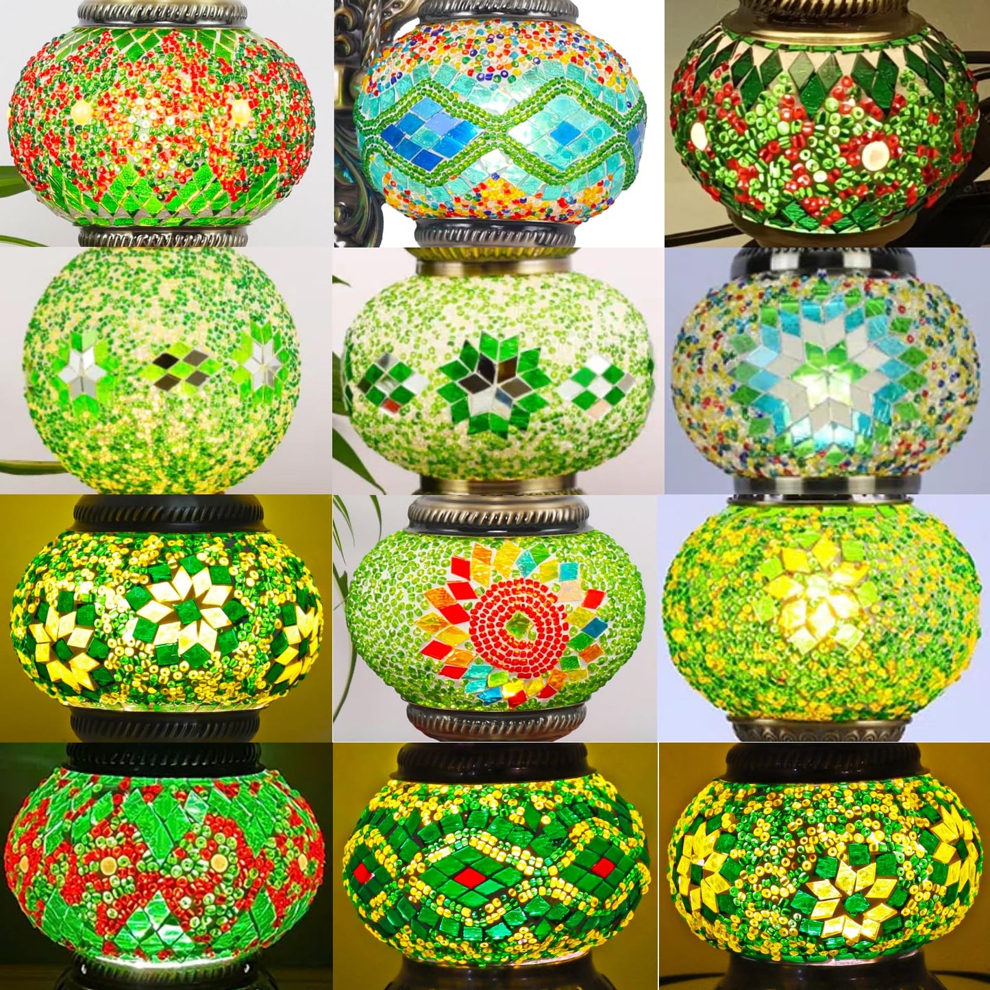 Baquler Turkish Mosaic Lamp Kit DIY Stained Glass Decorative Table Bedside Night Light Tabletop Bohemian Moroccan Lamp Craft Kit for Living Room Decorations(Green)
