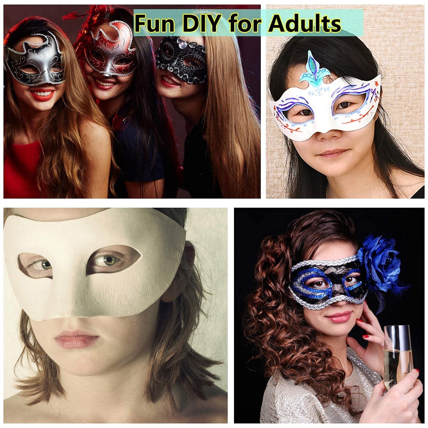Timtop 14 PCS DIY White Masks Paper Half Face Masquerade Masks Craft Plain Mardi Gras Mask Paintable Blank Halloween Christmas Party Mask