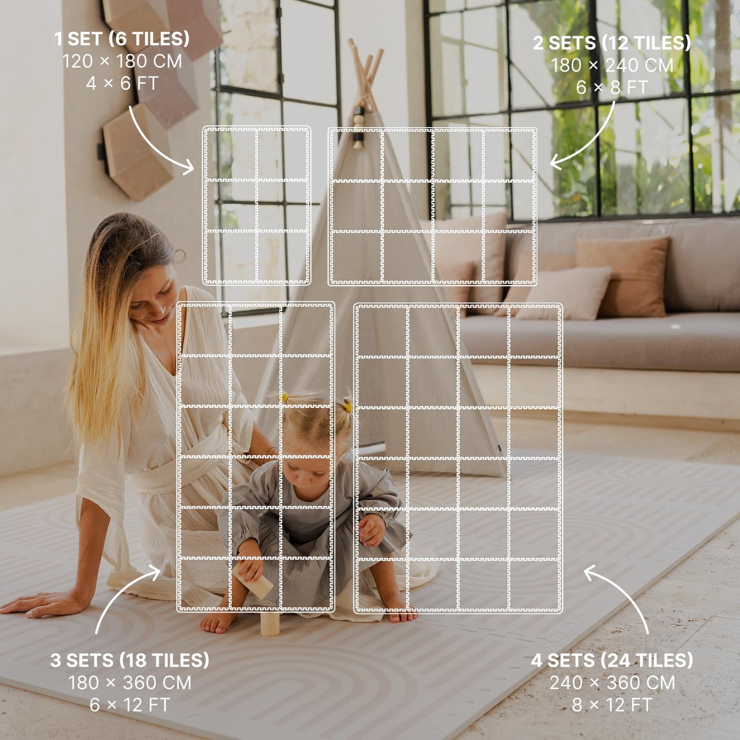 Toddlekind Playmat - Premium Foam Playmat, 4 x 6 feet, 6 Tile Extra Thick Foam Floor Puzzle Mat for Babies/Toddlers Stylish, Non-Toxic, Odorless. Perfect for Tummy Time & Play. 0m+
